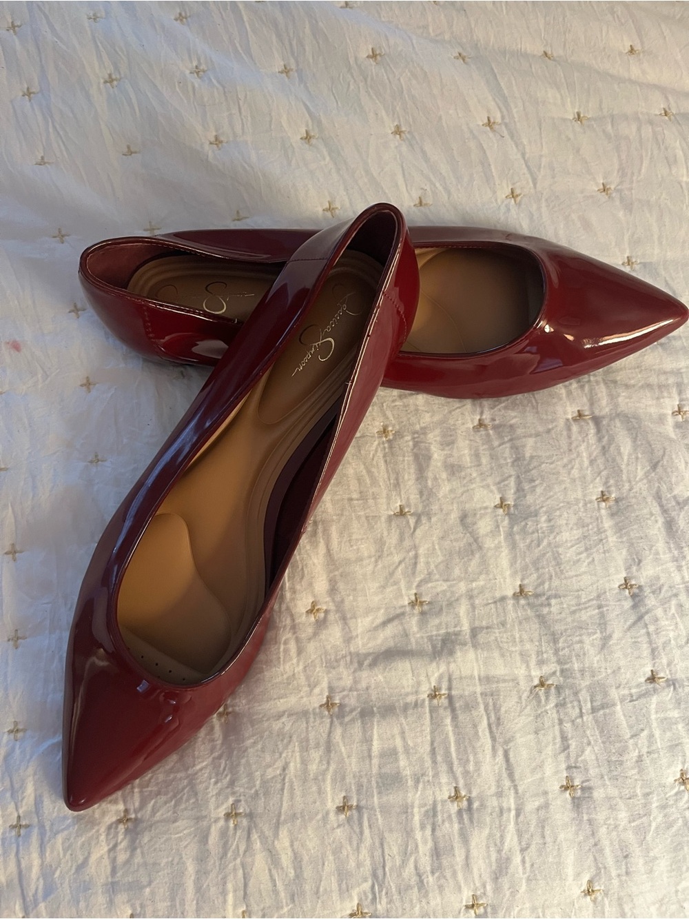 Jessica Simpson Burgundy Patent Pointed-Toe Flats